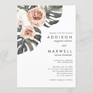 Monstera Tropical Flowers Wedding Invitation