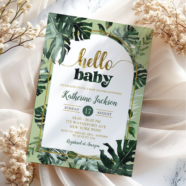 Monstera Tropical Greenery Baby Shower Invitation (Creator Uploaded)