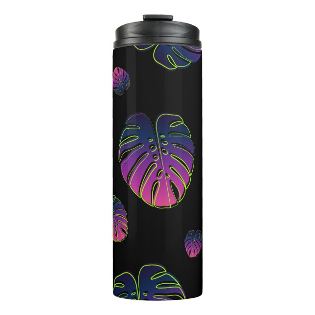Monstera Tropical Leaf Illustration Pattern Thermal Tumbler (Front)