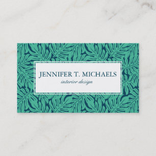 Monstera Tropical Leaf Pattern   Monogram Business Card