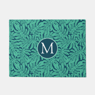 Monstera Tropical Leaf Pattern   Monogram Doormat