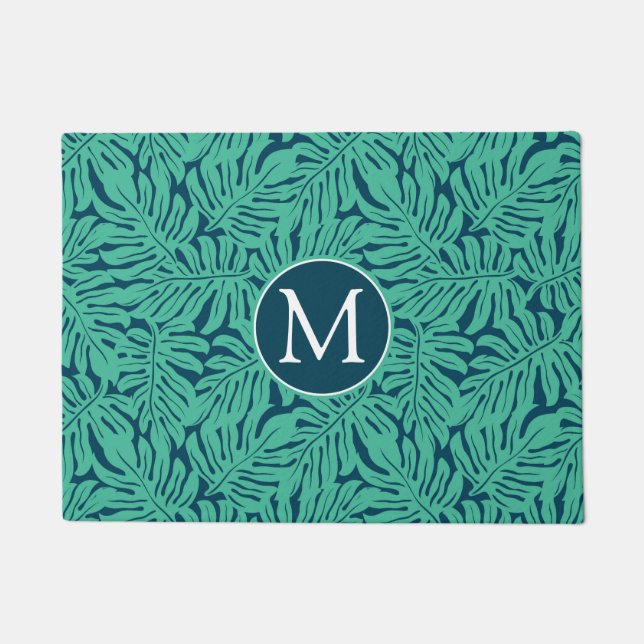 Monstera Tropical Leaf Pattern | Monogram Doormat (Front)