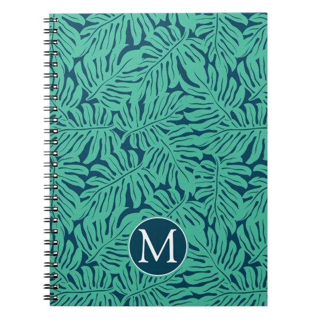 Monstera Tropical Leaf Pattern | Monogram Notebook (Front)