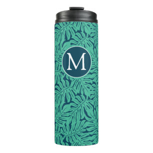 Monstera Tropical Leaf Pattern Monogram Thermal Tumbler