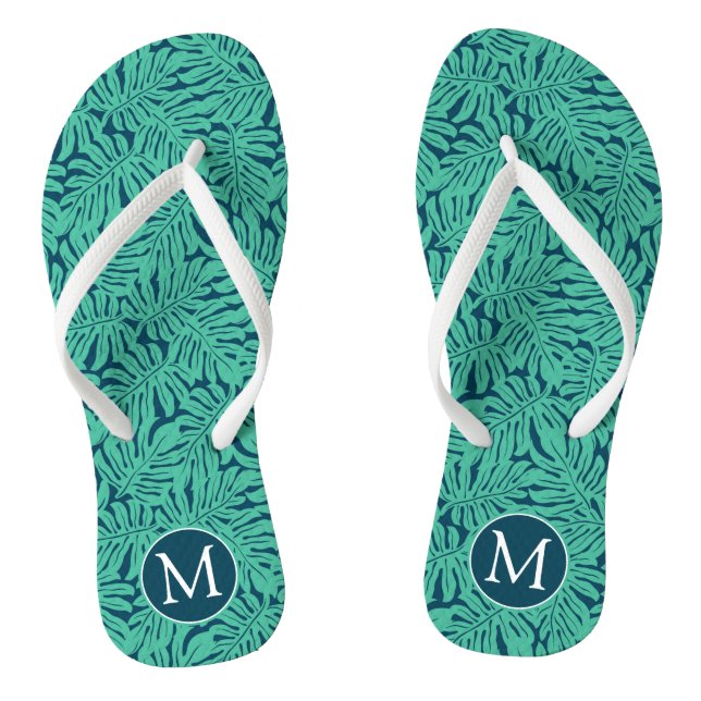 Monstera Tropical Leaf Pattern | Monogram Thongs (Footbed)