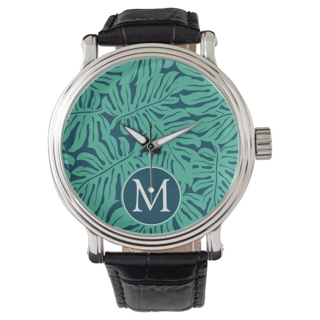 Monstera Tropical Leaf Pattern | Monogram Watch (Front)