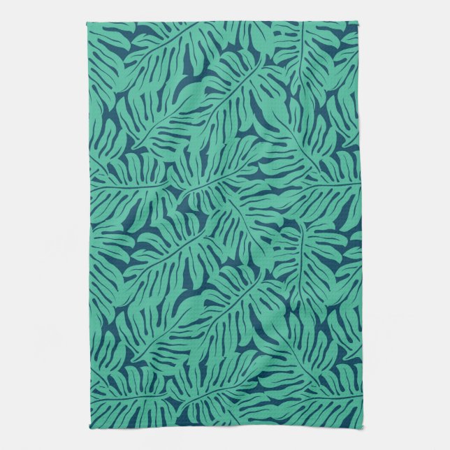 Monstera Tropical Leaf Pattern Tea Towel (Vertical)
