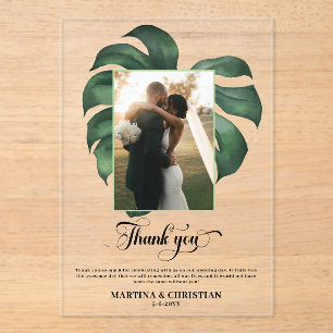 Monstera Tropical Leaf Wedding Thank You Acrylic Invitations