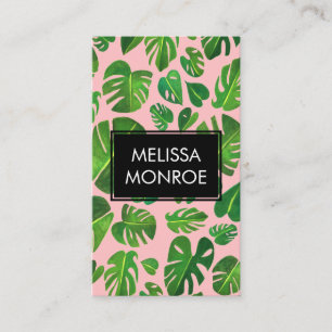Monstera tropical leaves illustrated watercolor business card