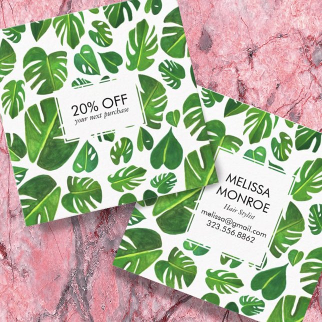 Monstera tropical leaves illustrated watercolor  discount card (Creator Uploaded)