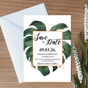 Monstera Tropical Palm Leaf  Save the date Invitation