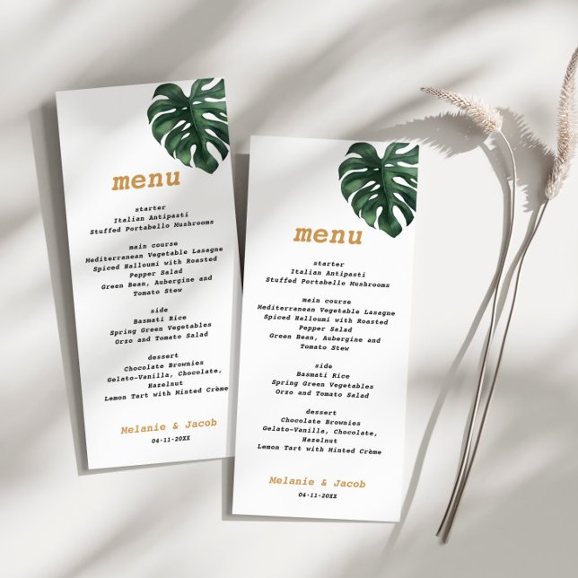 Monstera Tropical Palm Leaf Wedding Menu Card  (Creator Uploaded)