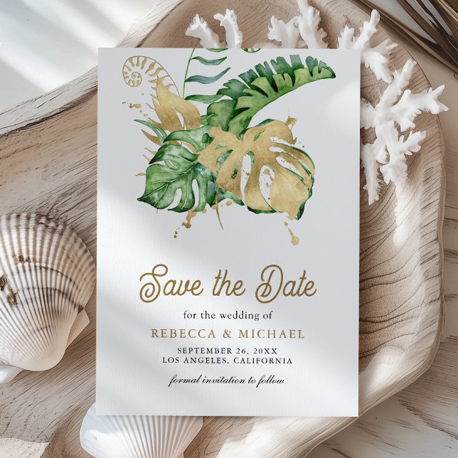 Monstera Tropical Palm Photo Wedding Save The Date (Creator Uploaded)
