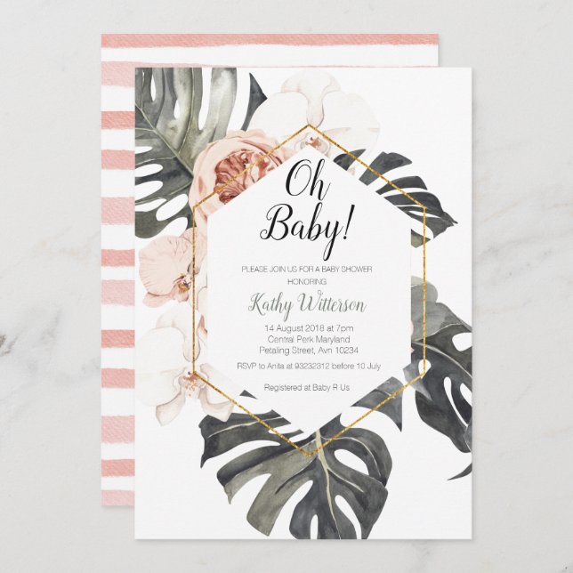Monstera watercolor Baby Shower Invitation (Front/Back)