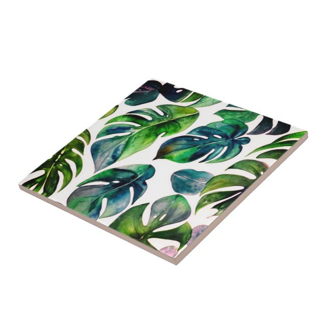 monstera watercolor ceramic tile (Side)