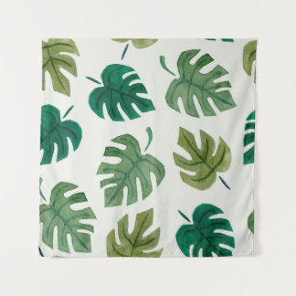 Monstera Watercolor: Green Seamless Texture. Tapestry