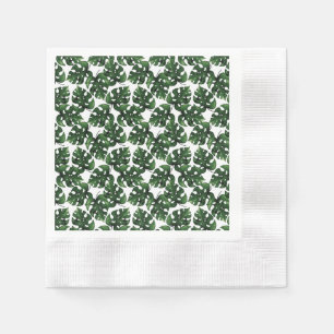 Monstera watercolor leaf pattern cocktail napkin
