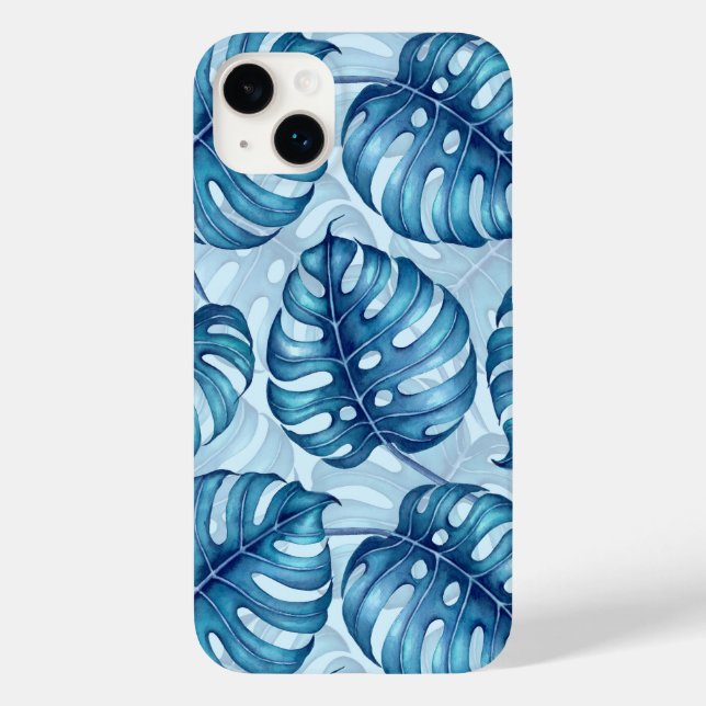 Monstera watercolor pattern blue Case-Mate iPhone case (Back)