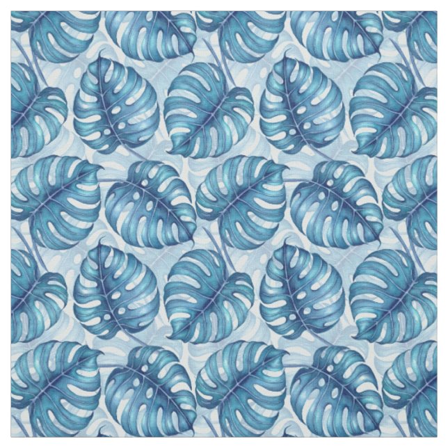 Monstera watercolor pattern blue fabric (Swatch)