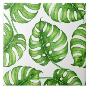 Monstera watercolor pattern ceramic tile
