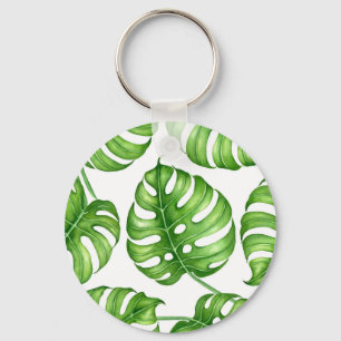 Monstera watercolor pattern key ring