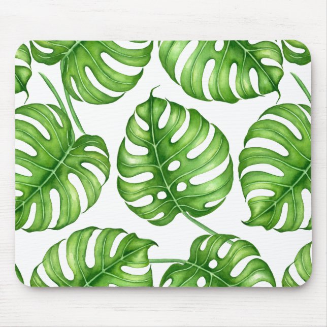 Monstera watercolor pattern mouse pad (Front)