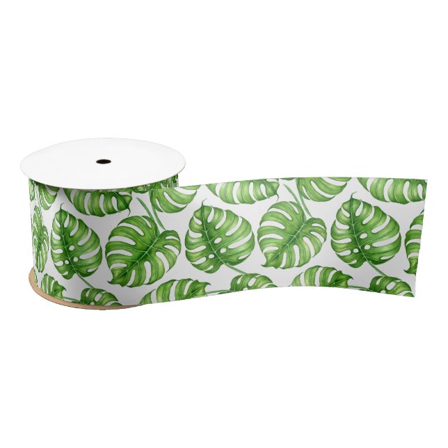 Monstera watercolor pattern satin ribbon (Spool)
