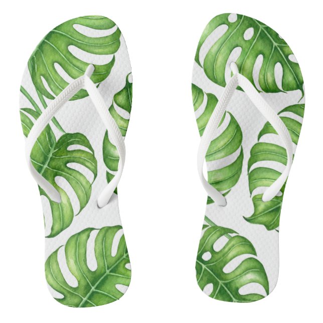 Monstera watercolor pattern thongs (Footbed)