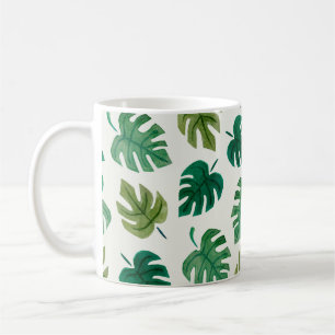 Monstera watercolor texture hand drawn seamless gr coffee mug