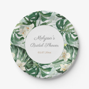 Monstera Watercolor Tropical Foliage Bridal Shower Paper Plate