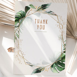 Monstera Wedding Thank You Card Green & Gold