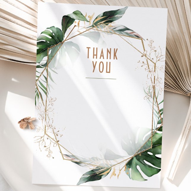 Monstera Wedding Thank You Card Green & Gold (Creator Uploaded)