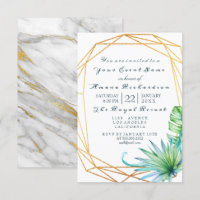Monstera White Tropic Marble Gold Birthday Bridal