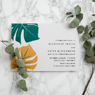 Monstera   Yellow   Philodendron leaves Wedding Invitation