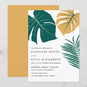 Monstera   Yellow   Tropical Leaves Wedding Invitation