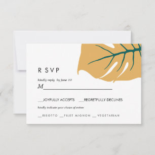 Monstera Yellow Wedding RSVP meal choice Card
