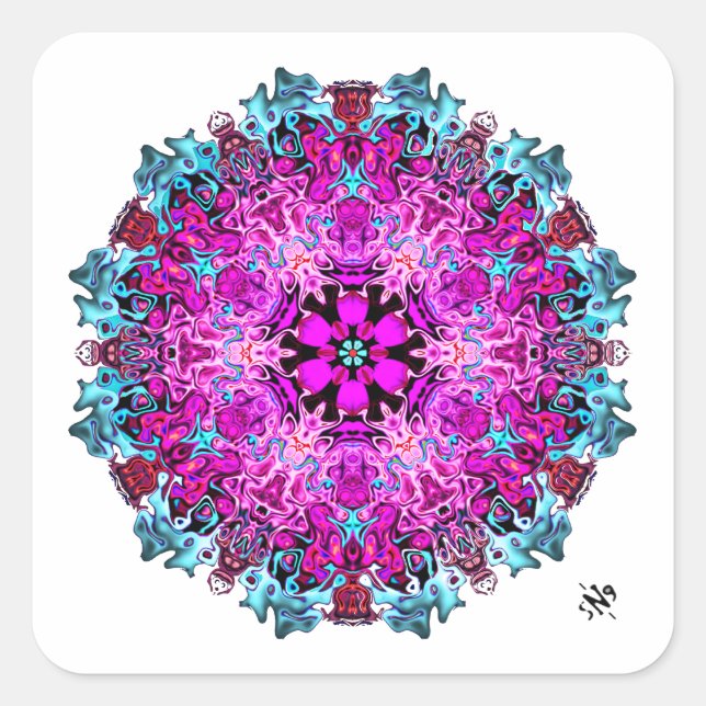 Monsters & a flower (abstract pattern) v1.1 square sticker (Front)