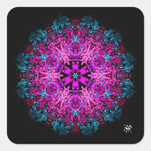 Monsters & a flower (abstract pattern) v1 square sticker (Front)