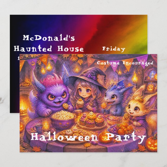 Monsters at Halloween Party table Invitation (Front/Back)