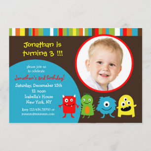 Monsters Birthday Party Invitaitons with Photo Invitation
