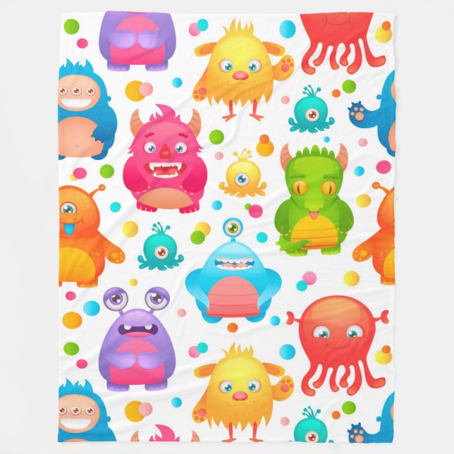 Monsters Colourful Boy's Room Large Fleece Blanket (Front)