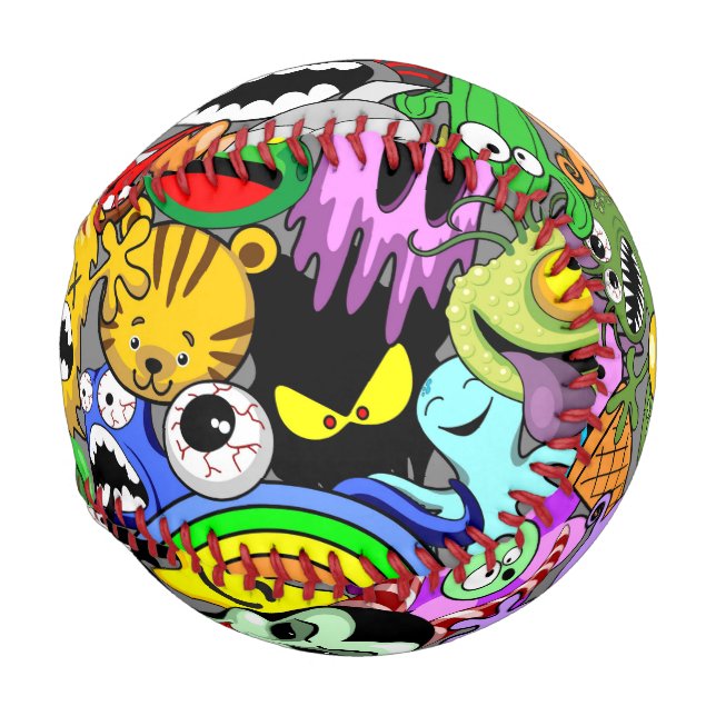Monsters Cute Characters Halloween Pattern  Baseball (Front Right)