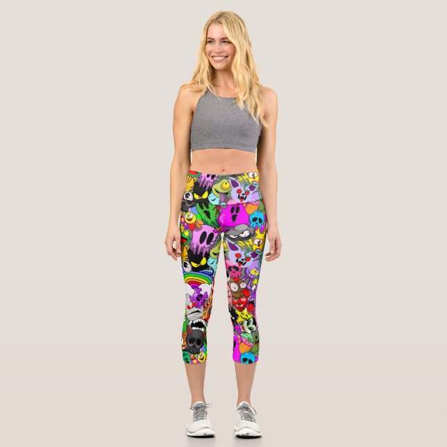 Monsters Cute Characters Halloween Pattern  Capri Leggings (Front)
