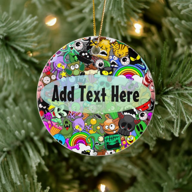 Monsters Cute Characters Halloween Pattern  Ceramic Ornament (Tree)