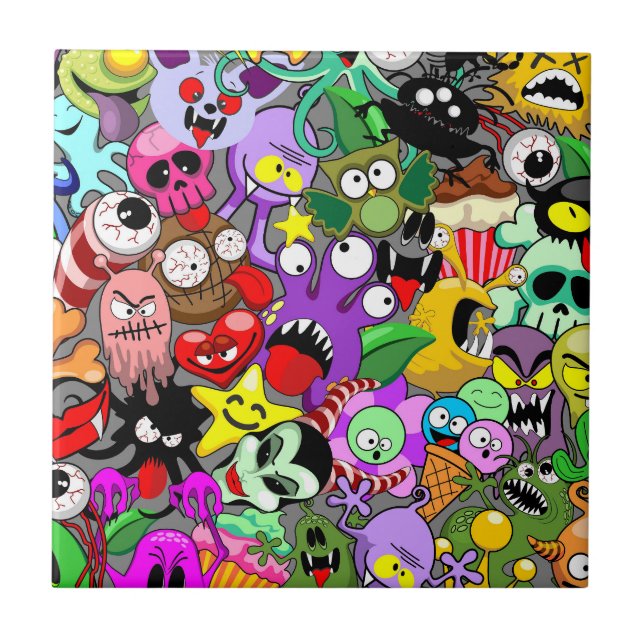Monsters Cute Characters Halloween Pattern  Ceramic Tile (Front)