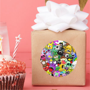 Monsters Cute Characters Halloween Pattern  Classic Round Sticker