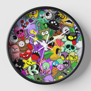Monsters Cute Characters Halloween Pattern  Clock