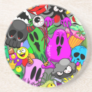 Monsters Cute Characters Halloween Pattern  Coaster