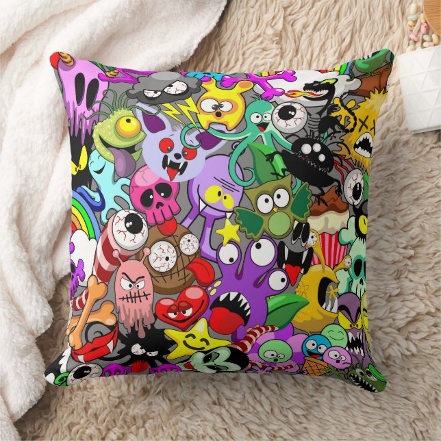 Monsters Cute Characters Halloween Pattern  Cushion (Blanket)