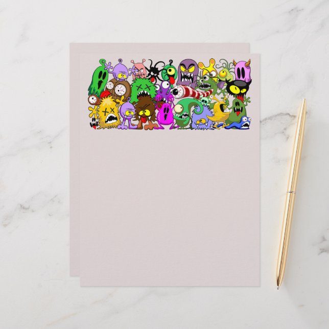 Monsters Cute Characters Halloween Pattern  Custom Letterhead (Front/Back In Situ)